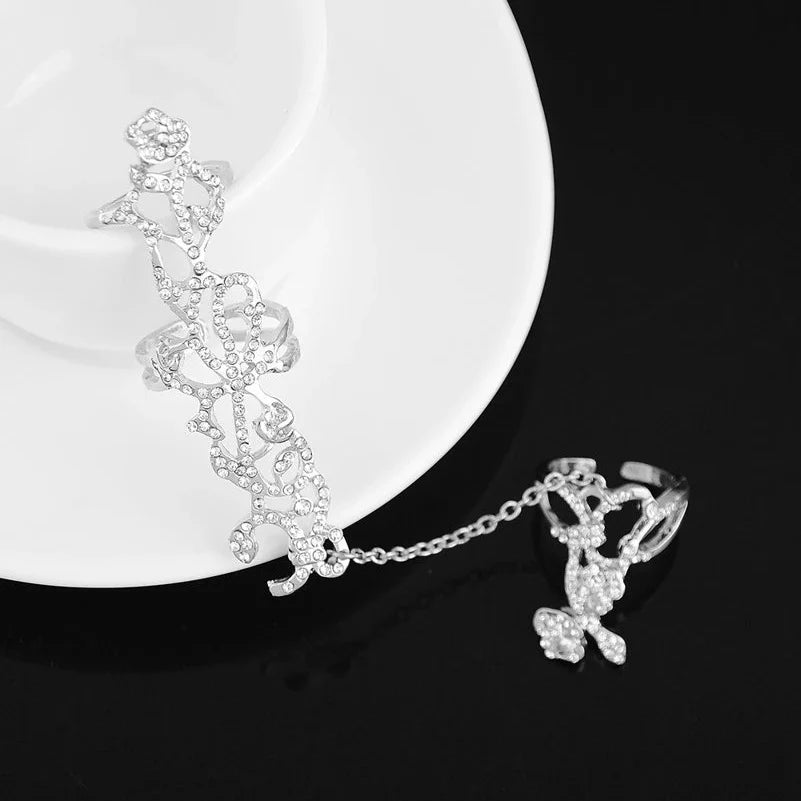 Vintage Rhinestone Flower Double Ring